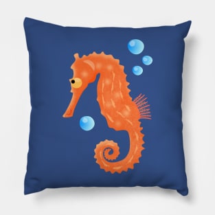 Cute orange seahorse bubbles cartoon illustration Pillow