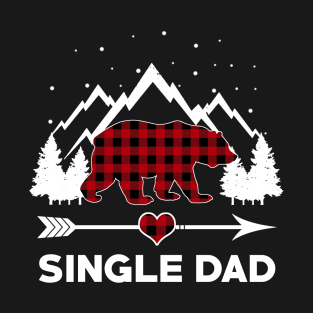 Single Dad Bear Buffalo Plaid Matching Family Christmas Pajama T-Shirt