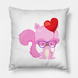 Valentine's Day Squirrel, Pink Squirrel, Glasses Pillow