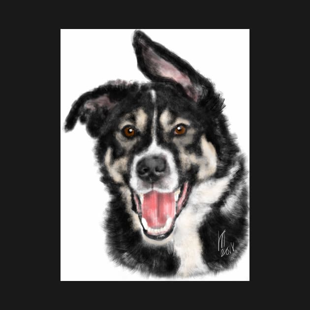 Smiling Happy Black and White Dog by LITDigitalArt