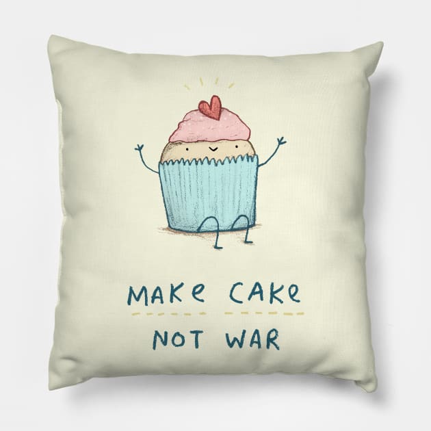 Make Cake Not War Pillow by Sophie Corrigan