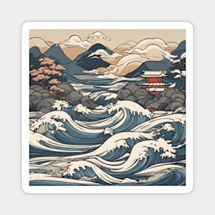 powerful waves of japan peninsula art Magnet