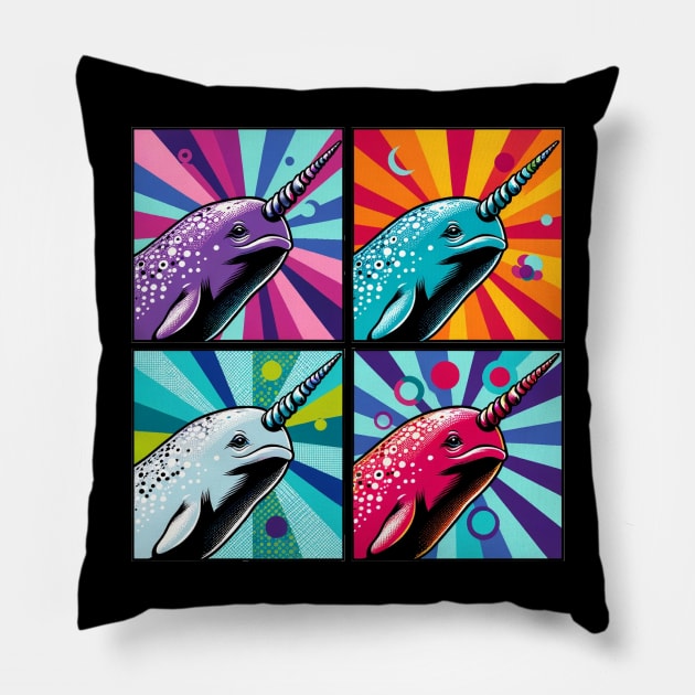 Neon Narwhal Pop Art - Mystical Marine Pillow by PawPopArt