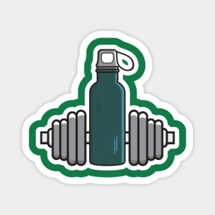 Gym Exercise Dumbbell with Water Bottle Sticker vector icon illustration. Gym fitness icon design concept. Dumbbell for training body muscles sticker design logo. Magnet