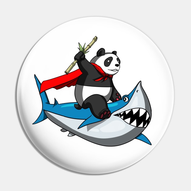 Panda Bear Riding Shark Pin by underheaven