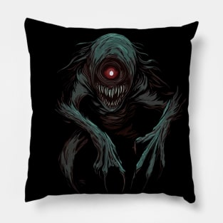 Creepy scary terrible black monster sharp teeth Pillow