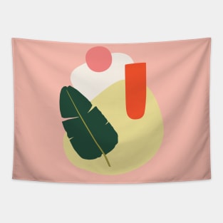 Minimalism abstract forms with tropical babana leaf and peach colors Tapestry