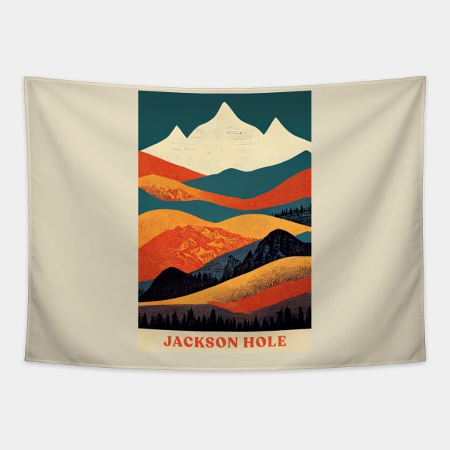 Jackson Hole Wyoming Retro Tapestry by Retro Travel Design