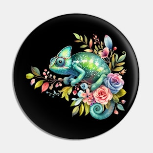 Floral Veiled Chameleon Pin