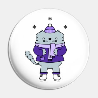 Ice skating cat Pin