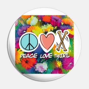 Peace Love Twirl symbol Floral design Pin