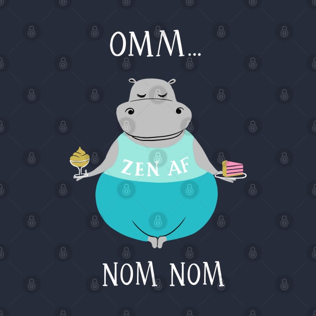 Omm... Nom Nom - cute funny yoga hippo by BexMorleyArt