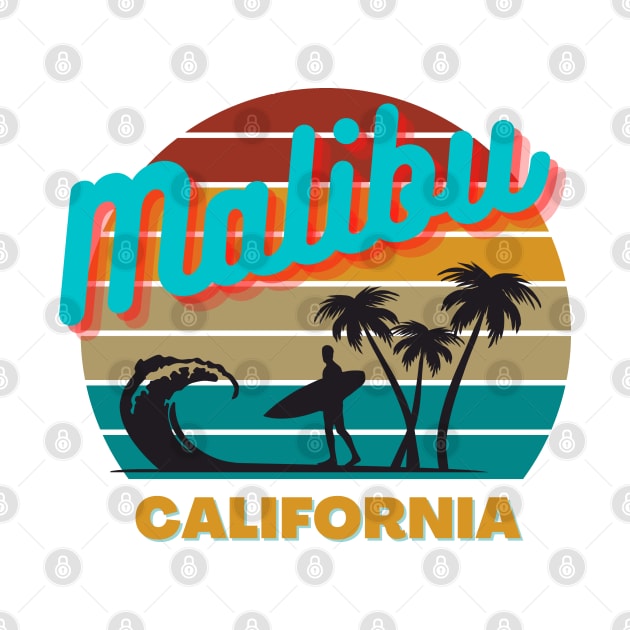 Malibu  California Retro Vintage Sunset Graphic Design by AdrianaHolmesArt