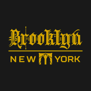 Old English Brooklyn New York - Metallic Gold Design - Brooklyn Merch T-Shirt