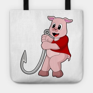 Pig at Fishing with Fish hook Tote