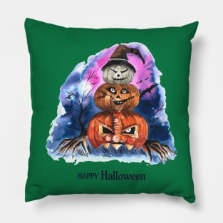 happy Halloween Pumpkin Trio Pillow