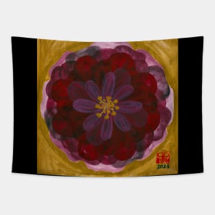 100 leaves dark red rose with gold background Tapestry