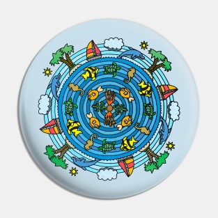 Tropical Island Scene Mandala Style Drawing Pin