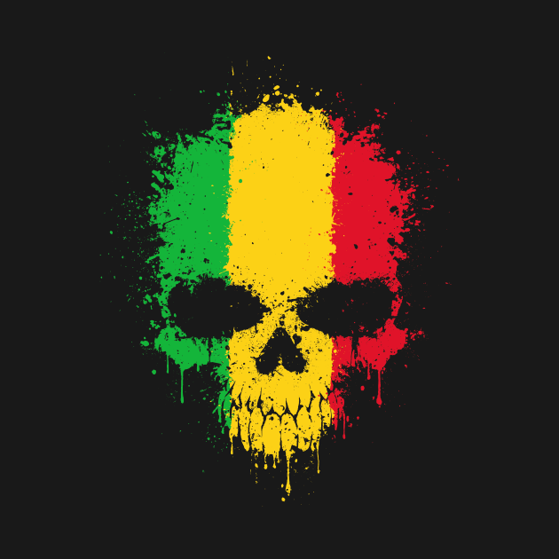 Chaotic Mali Flag Splatter Skull by jeffbartels