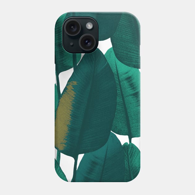 Dark summer tropical textural leaves. Vibrant banana leaves. Night jungle foliage Phone Case by likapix