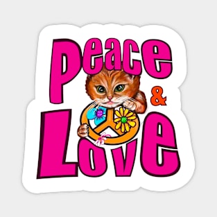 Peace and love peace sign flower child hippie cat Magnet