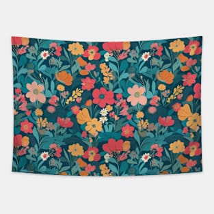 Dark blue and red flower pattern Tapestry