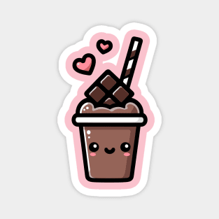 Kawaii Dark Chocolate Milkshake with Hearts | Cute Kawaii Food Art Magnet