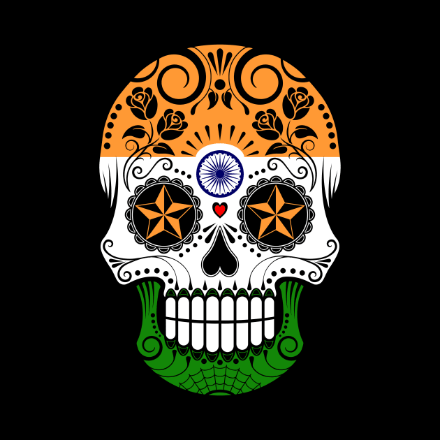 Indian Flag Sugar Skull with Roses by jeffbartels