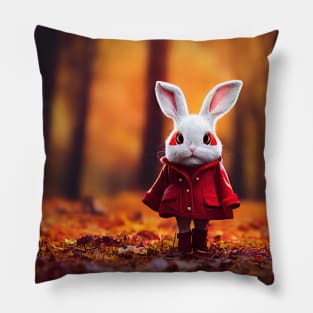 Cute little rabbit wears red dress and walks on two leg Pillow