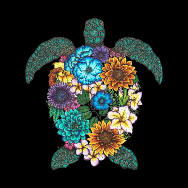 Floral Turtle Black Background by SamuelJ