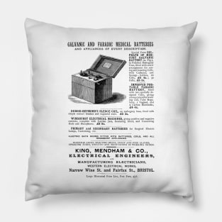 King, Mendham & Co. - Galvanic and Faradic Medical Batteries - 1891 Vintage Advert Pillow