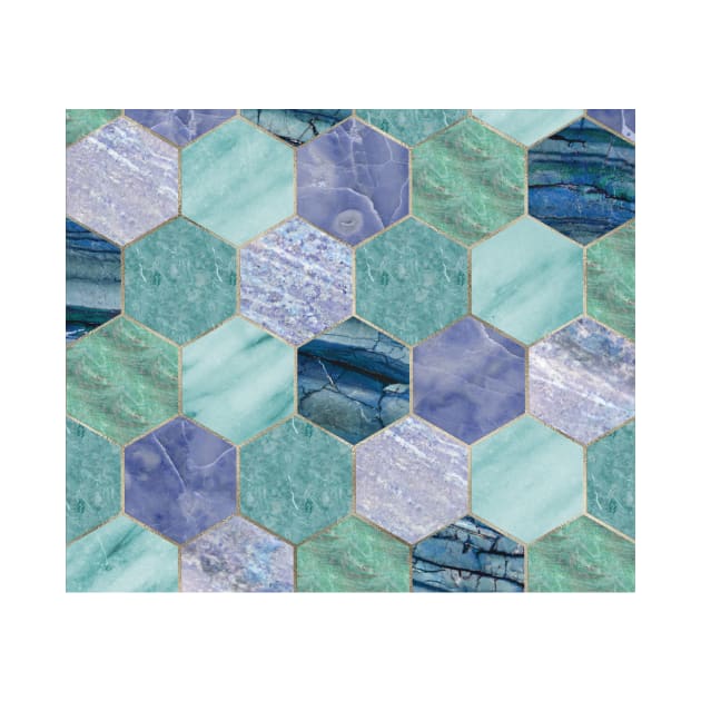 Gold trimmed seafoam hexagons by marbleco