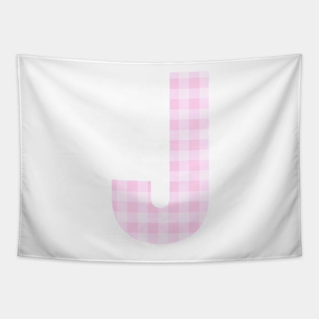 Pink Letter J in Plaid Pattern Background. Tapestry by BloomingDiaries