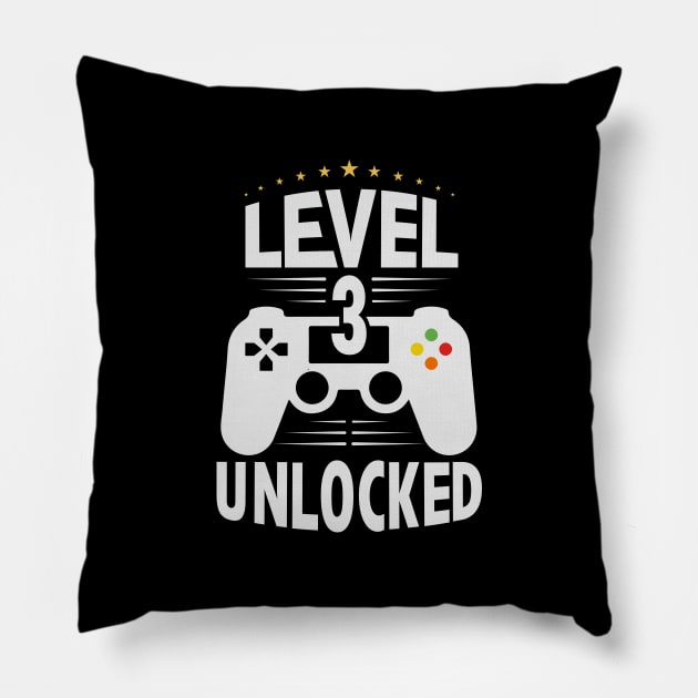 3rd birthday gifts, 3rd birthday boys, 3rd birthday girls, 3 years old birthday, level 3 unlocked Pillow by SamiSam