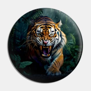 Growling Tiger coming out of the Dark Jungle Pin