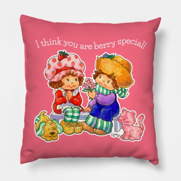 I Think You Are Berry Special! Vintage Strawberry & Huck Fanart WO Pillow by Caroline McKay Illustration
