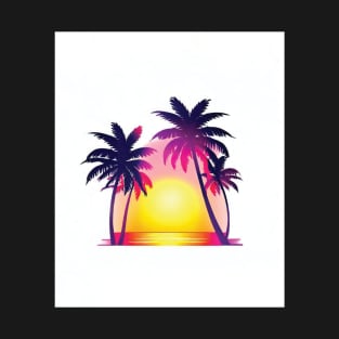 Retro Palm Tree Sunset Beach T-Shirt