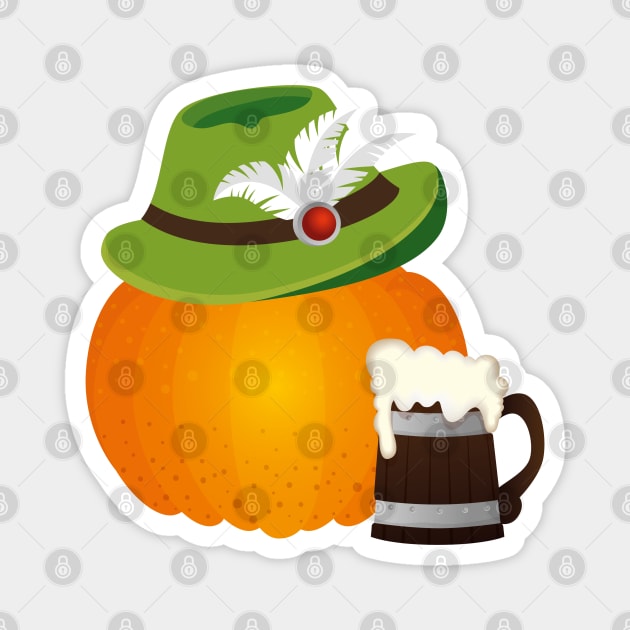 Oktoberfest Pumpkin, Beer, Alpine Hat Magnet by HolidayBug