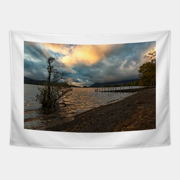 Derwentwater sunset Tapestry by Reg-K-Atkinson