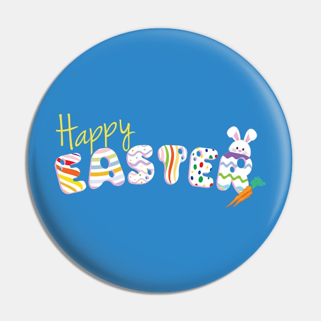 Happy Easter Colorful Easter Eggs Typography Pin by Finji