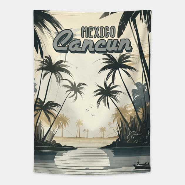 Cancun Mexico Vintage travel poster  Most Beautiful Beach on Earth  Vacation Destination 