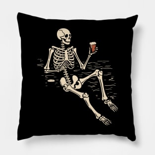 Skeleton drinking beer Pillow