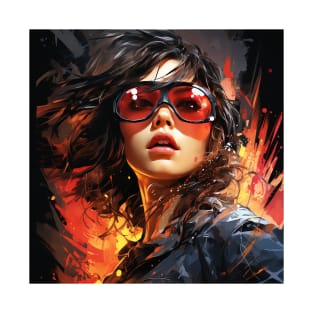 Brunette Cyberpunk Girl with Glasses T-Shirt