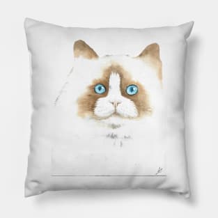 white and brown cat watercolor portrait Pillow