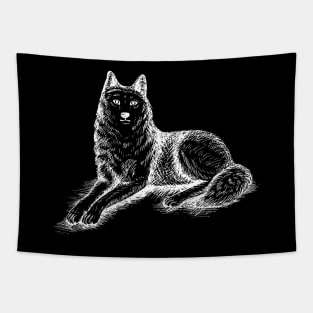 Lying Wolf (White) Tapestry