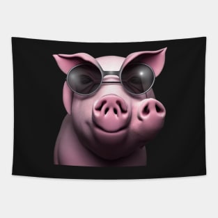 creature,photorealistic scary pig with pierced nose and sunglasses 8k Tapestry