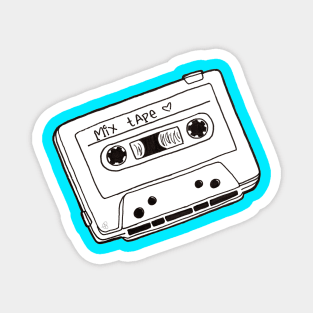 Mix Tape, Black and White - Retro Cassette Tape Outline Drawing Magnet