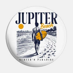 Vintage Surfing Jupiter Beach, Florida // Retro Surfer Sketch // Surfer's Paradise Pin