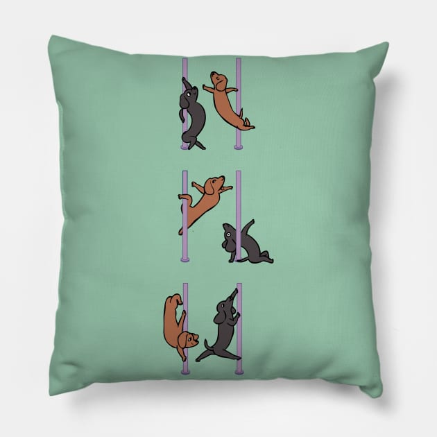 Dachshund Pole Dancing Club Pillow by huebucket