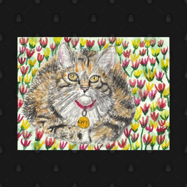 Cute cat tulips art painting by SamsArtworks